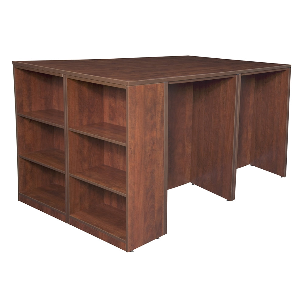 Legacy Stand Up 2 Lateral File/ 2 Desk Quad with Bookcase End- Cherry