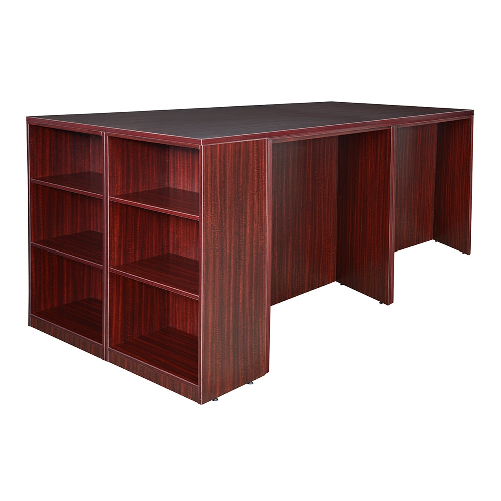 Legacy Stand Up 2 Storage Cabinet/ 2 Desk Quad with Bookcase End- Mahogany