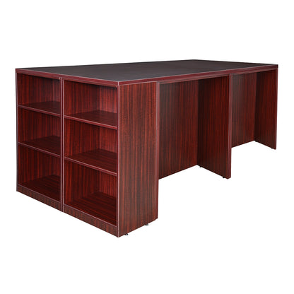 Legacy Stand Up 2 Storage Cabinet/ 2 Desk Quad with Bookcase End- Mahogany