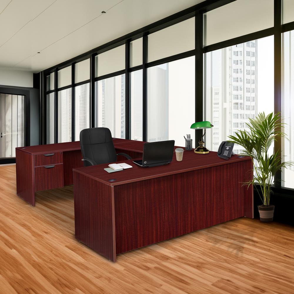 Legacy 71" Double Pedestal U-Desk with 47" Bridge- Mahogany