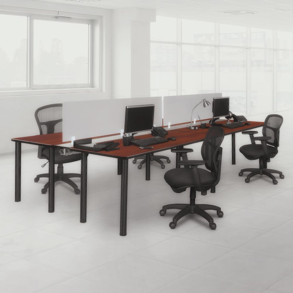 Kee 60" x 24" Double Benching System with Privacy Divider- Cherry/ Black