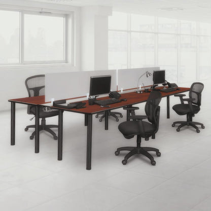 Kee 60" x 24" Double Benching System with Privacy Divider- Cherry/ Black