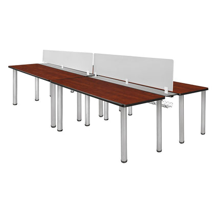 Kee 60" x 24" Double Benching System with Privacy Divider- Cherry/ Chrome