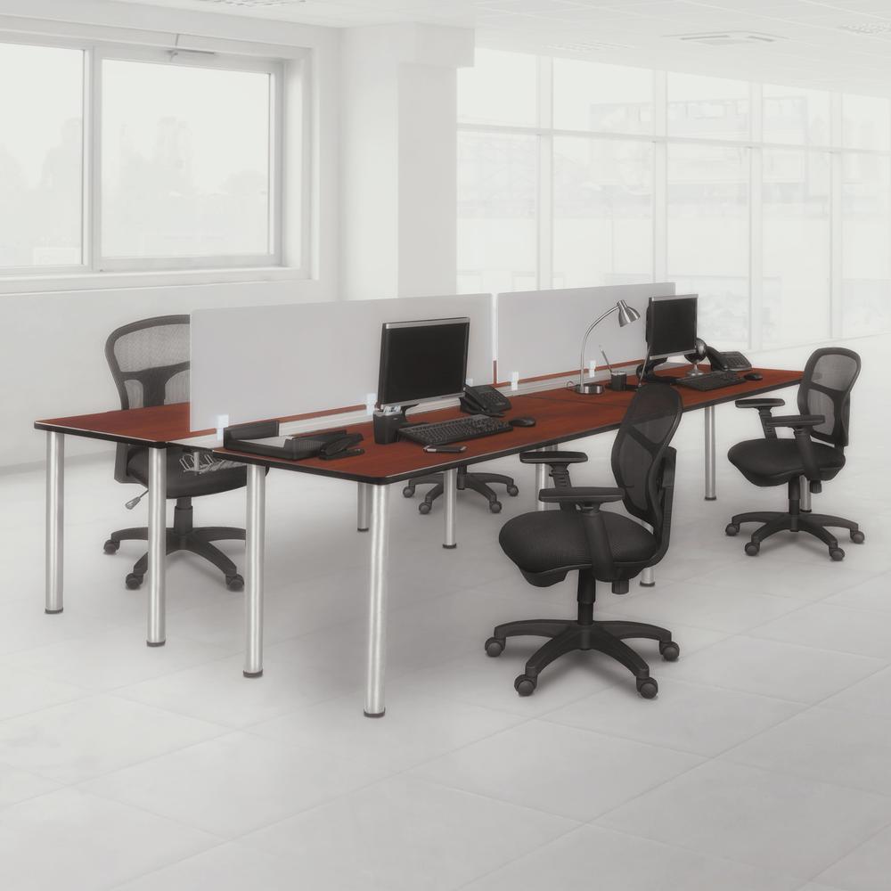 Kee 60" x 24" Double Benching System with Privacy Divider- Cherry/ Chrome
