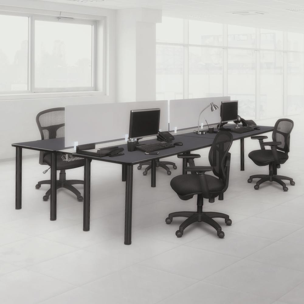 Kee 60" x 24" Double Benching System with Privacy Divider- Grey/ Black