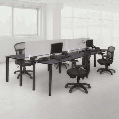 Kee 60" x 24" Double Benching System with Privacy Divider- Grey/ Black