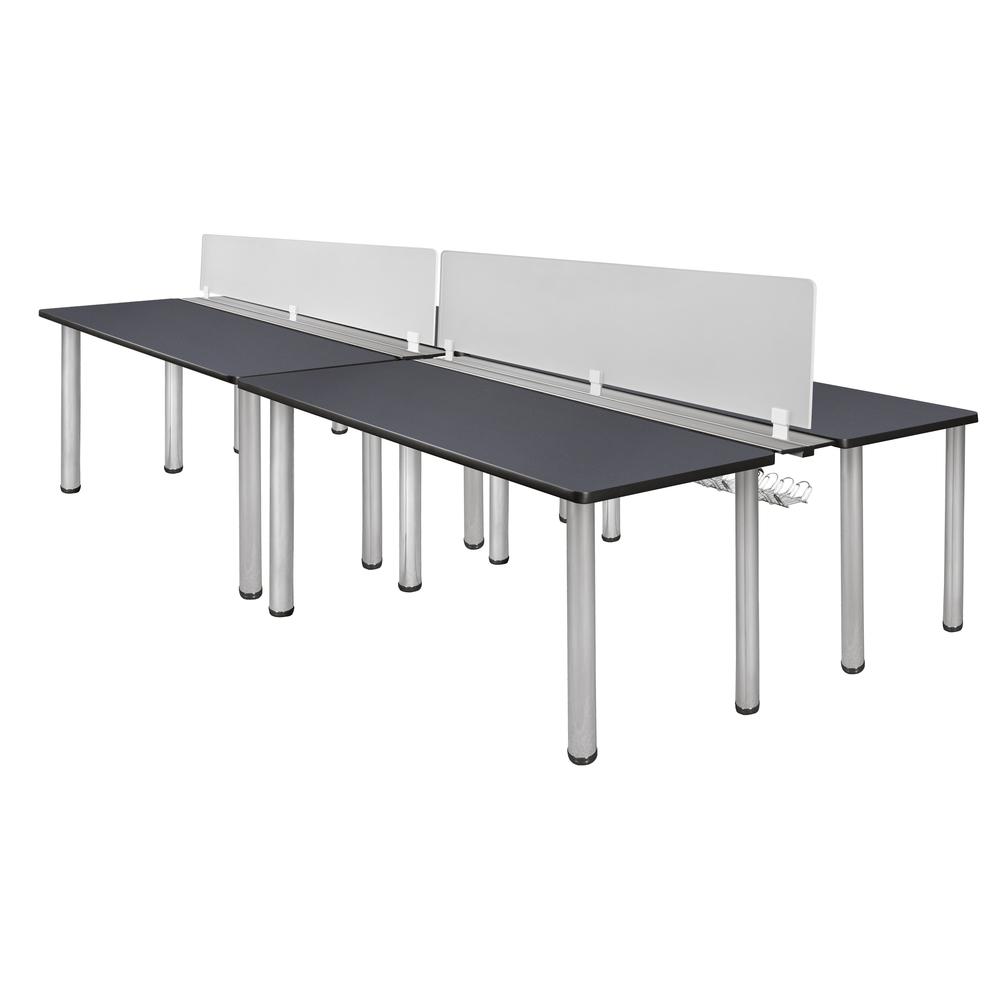 Kee 60" x 24" Double Benching System with Privacy Divider- Grey/ Chrome