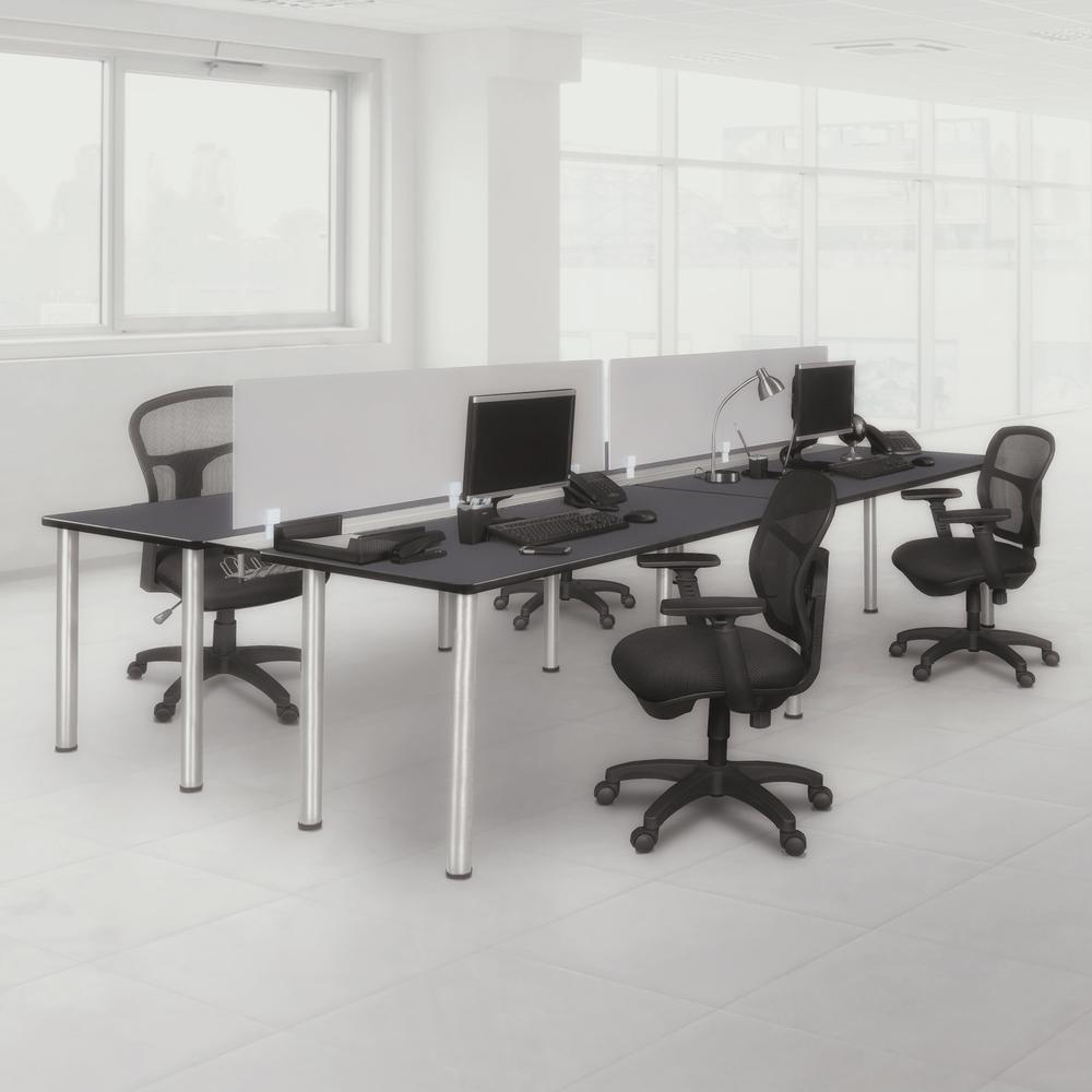 Kee 60" x 24" Double Benching System with Privacy Divider- Grey/ Chrome