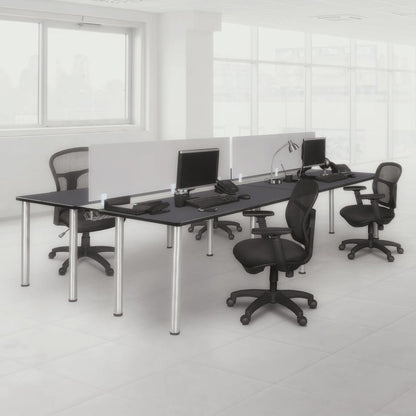 Kee 60" x 24" Double Benching System with Privacy Divider- Grey/ Chrome