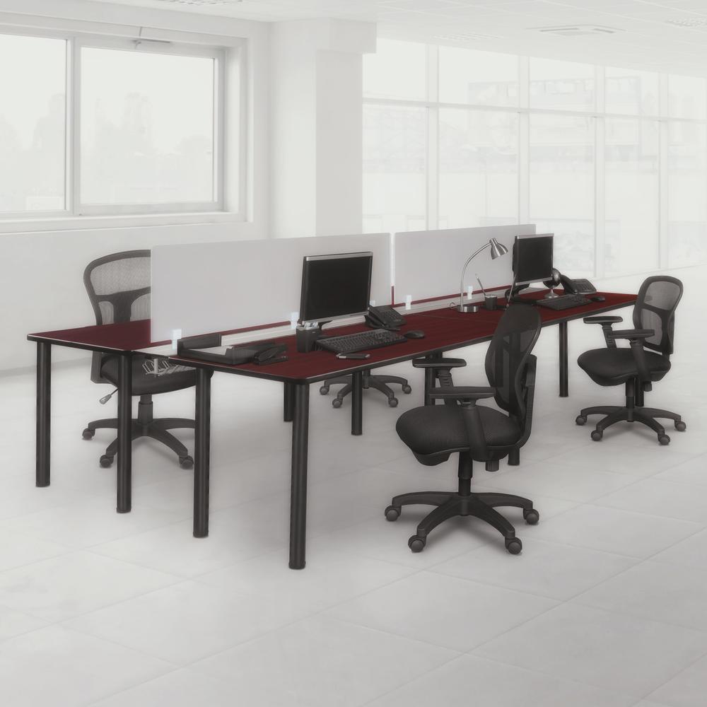 Kee 60" x 24" Double Benching System with Privacy Divider- Mahogany/ Black