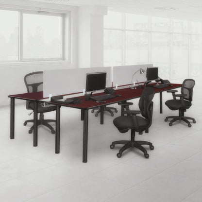 Kee 60" x 24" Double Benching System with Privacy Divider- Mahogany/ Black