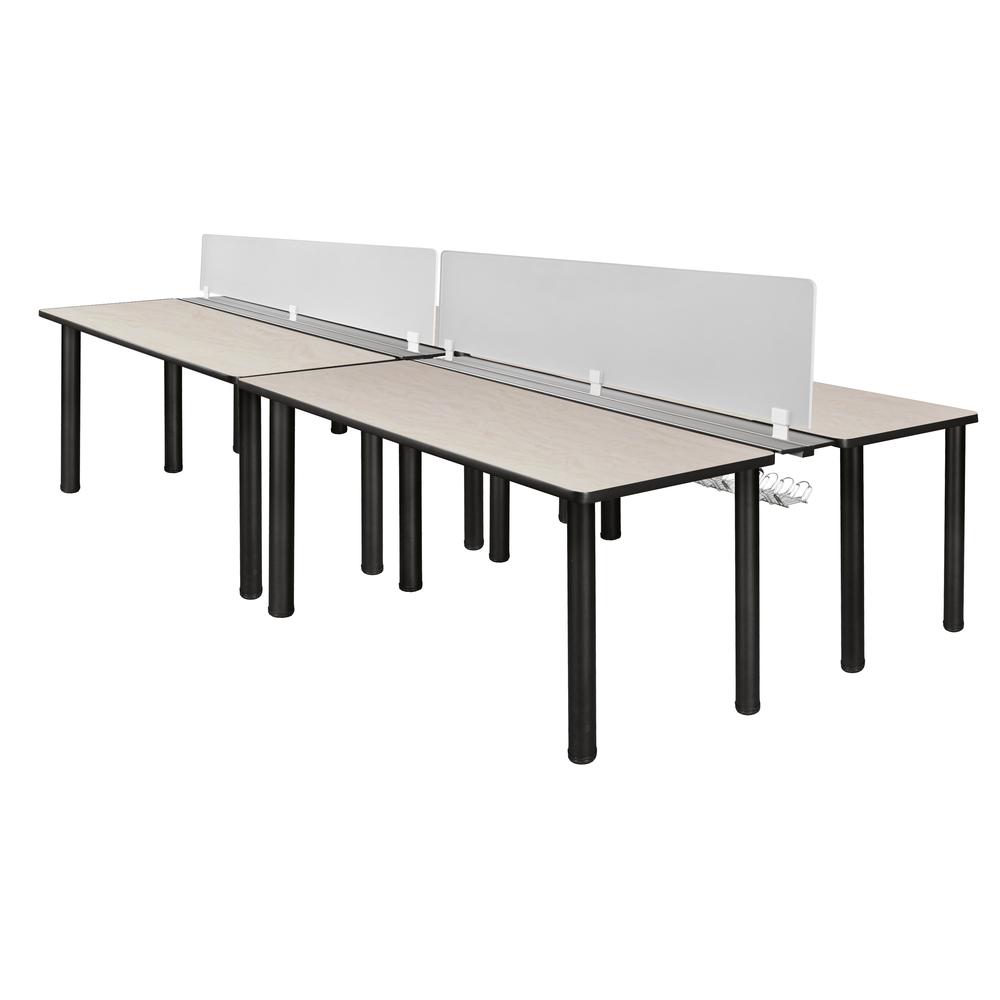 Kee 60" x 24" Double Benching System with Privacy Divider- Maple/ Black