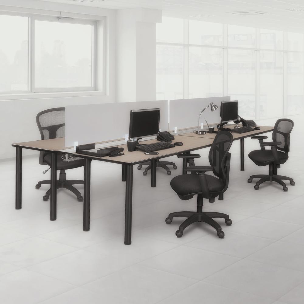Kee 60" x 24" Double Benching System with Privacy Divider- Maple/ Black