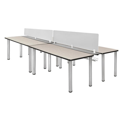 Kee 60" x 24" Double Benching System with Privacy Divider- Maple/ Chrome
