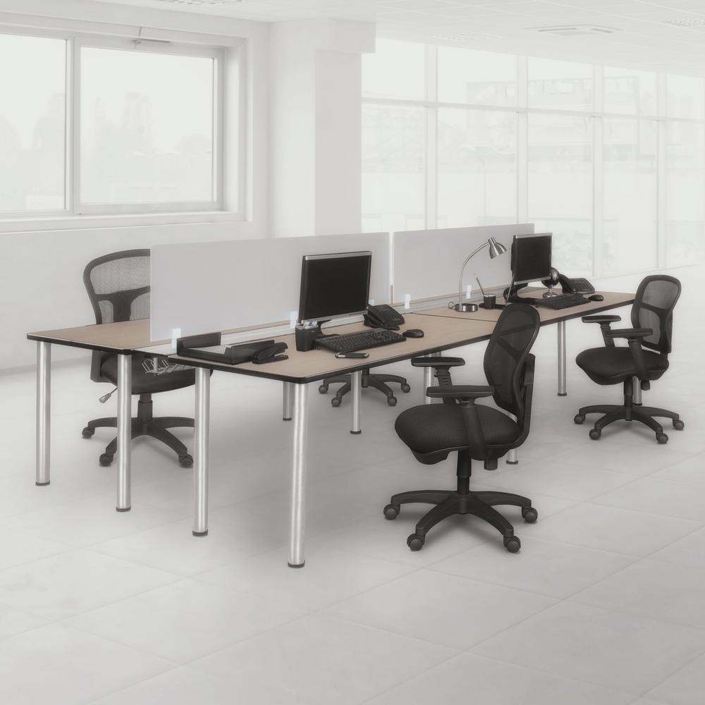 Kee 60" x 24" Double Benching System with Privacy Divider- Maple/ Chrome
