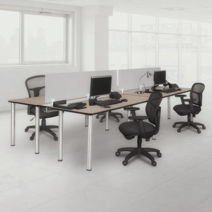 Kee 60" x 24" Double Benching System with Privacy Divider- Maple/ Chrome