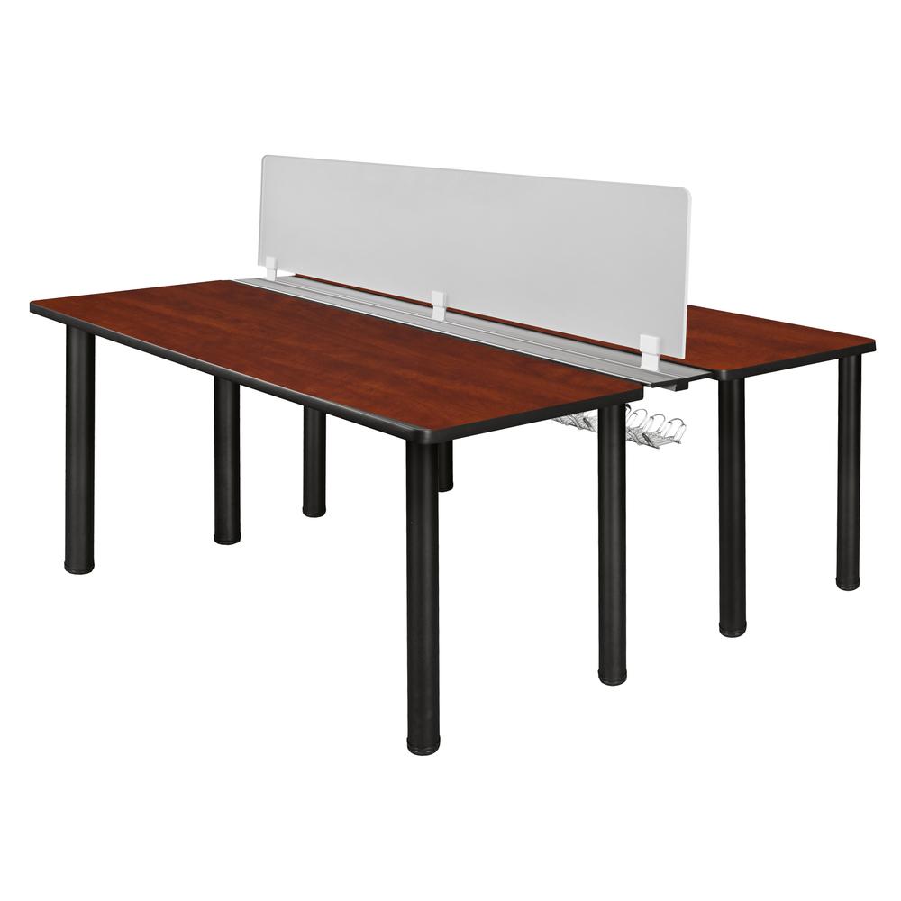 Kee 60" x 24" Benching System with Privacy Divider- Cherry/ Black