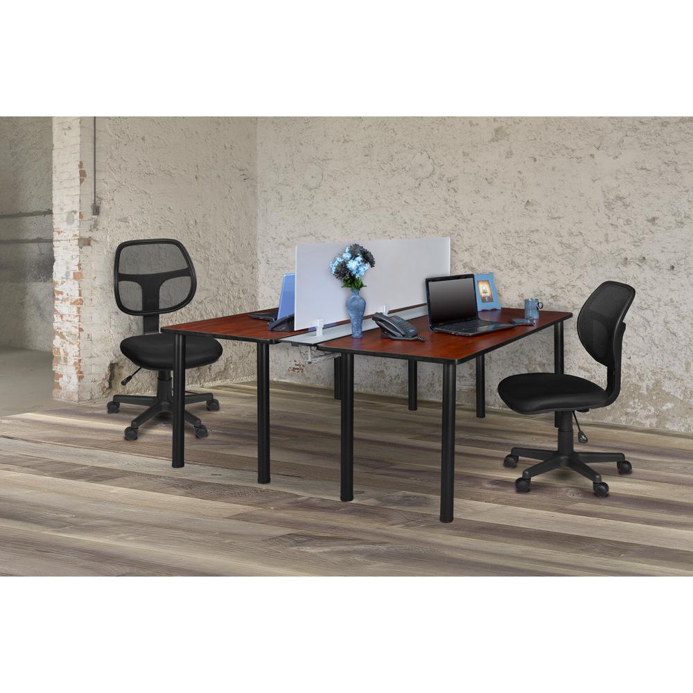 Kee 60" x 24" Benching System with Privacy Divider- Cherry/ Black