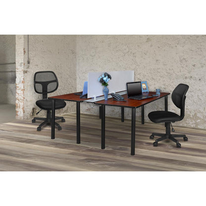 Kee 60" x 24" Benching System with Privacy Divider- Cherry/ Black