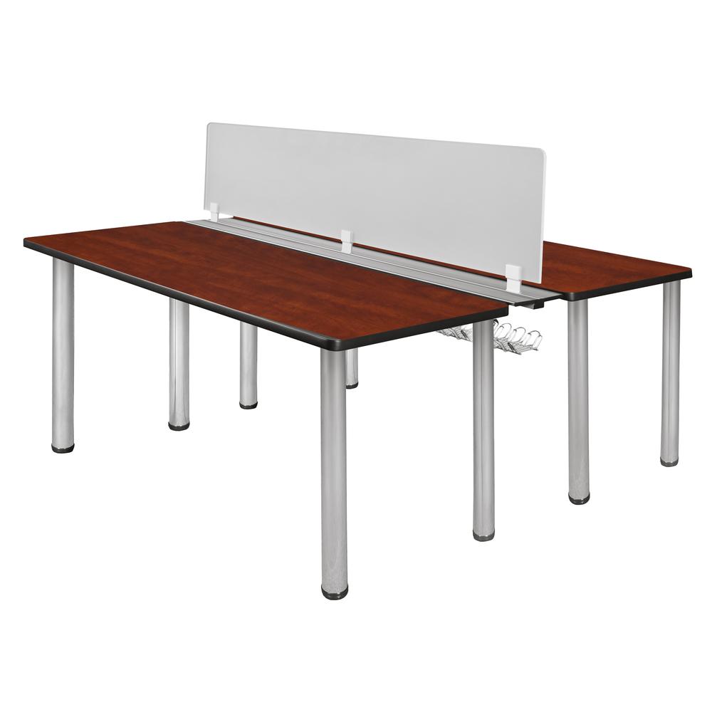 Kee 60" x 24" Benching System with Privacy Divider- Cherry/ Chrome