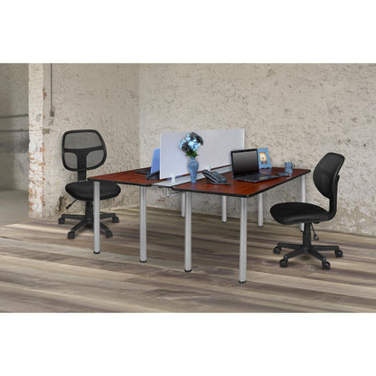 Kee 60" x 24" Benching System with Privacy Divider- Cherry/ Chrome