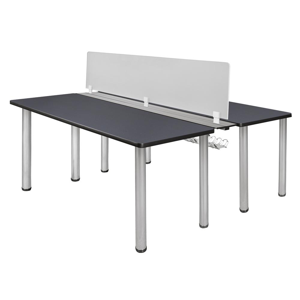 Kee 60" x 24" Benching System with Privacy Divider- Grey/ Chrome