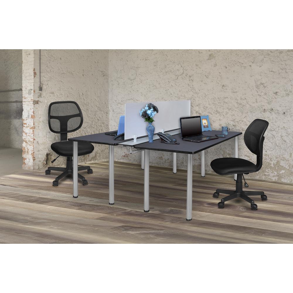 Kee 60" x 24" Benching System with Privacy Divider- Grey/ Chrome