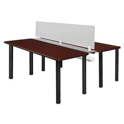 Kee 60" x 24" Benching System with Privacy Divider- Mahogany/ Black