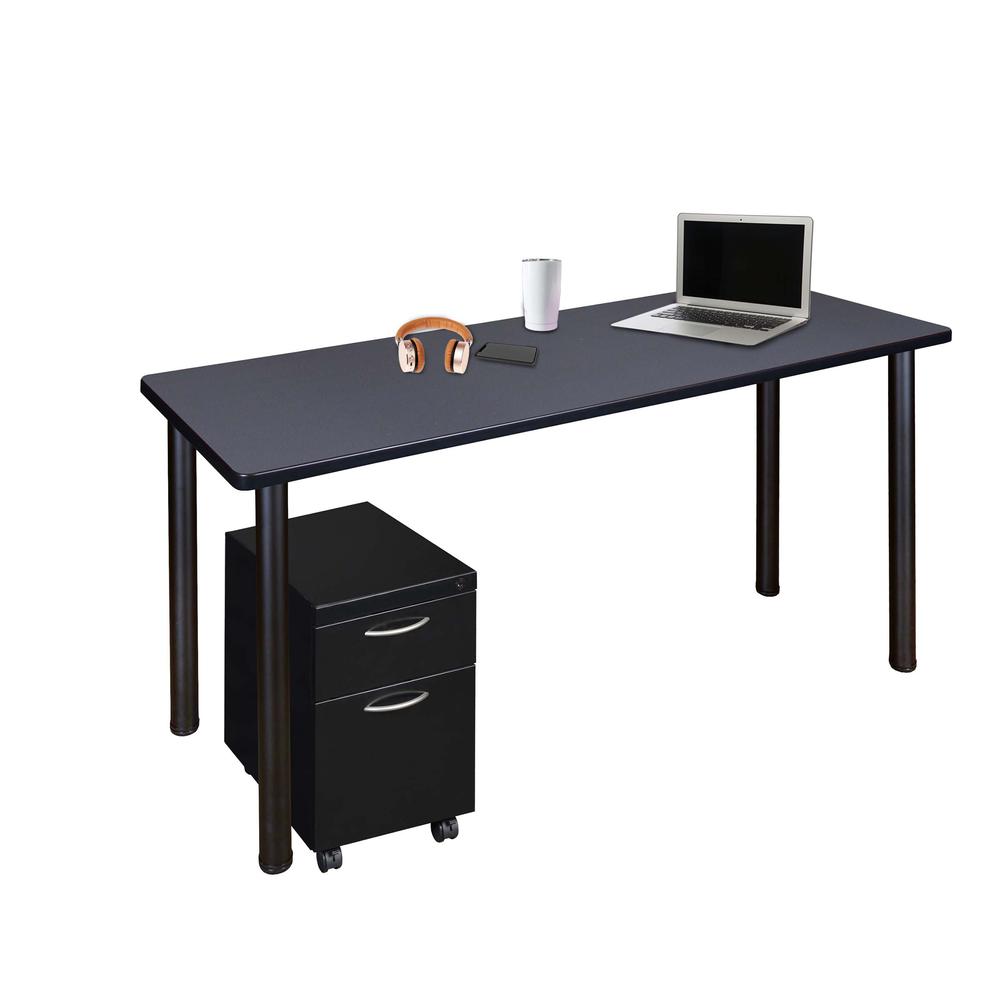 Regency Kee 48 x 24 in. Mobile Desk with Storage- Grey Top, Black Legs