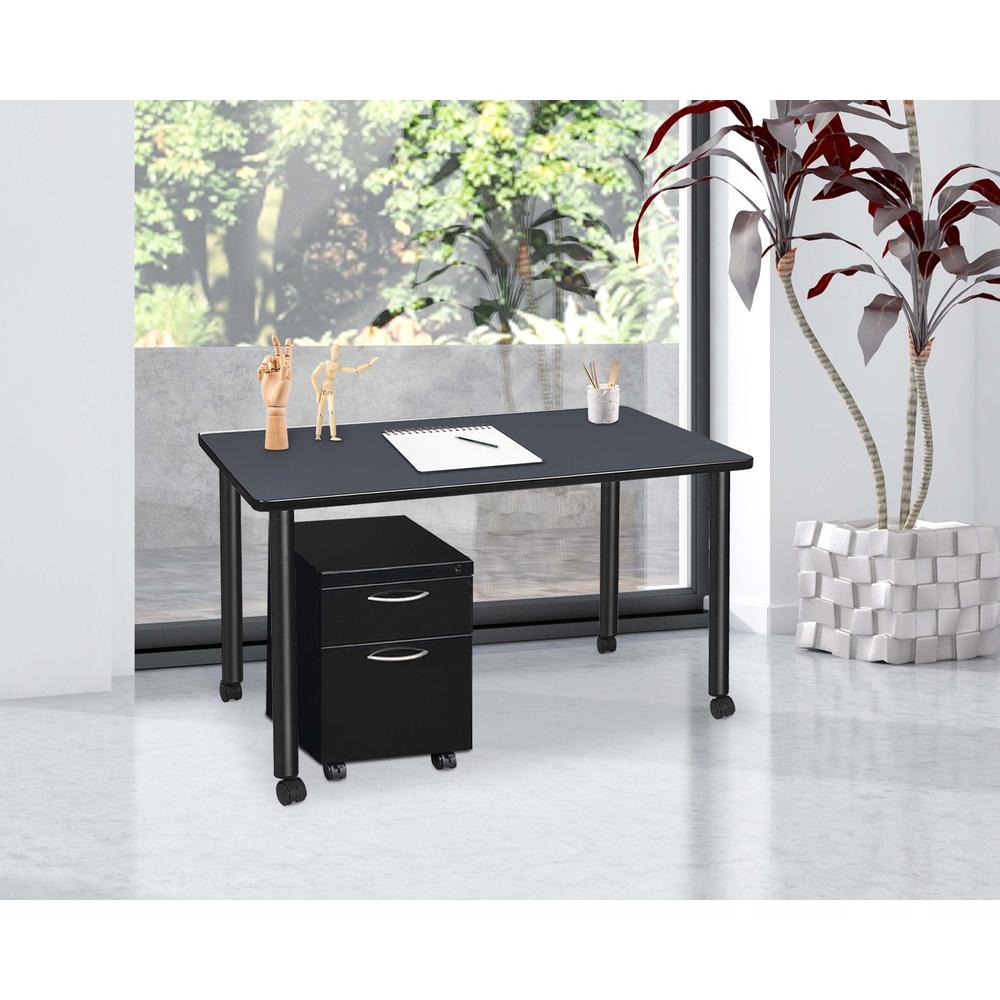 Regency Kee 48 x 24 in. Mobile Desk with Storage- Grey Top, Black Legs
