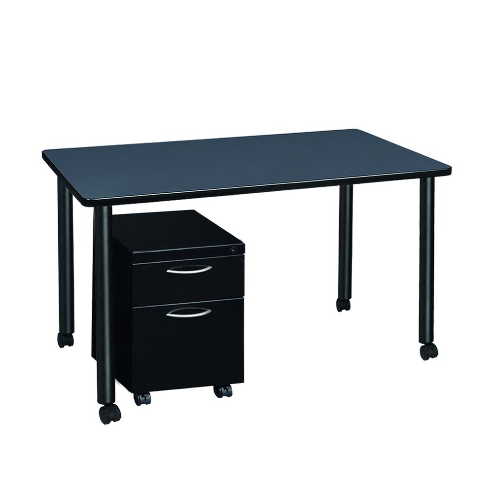 Regency Kee 48 x 24 in. Mobile Desk with Storage- Grey Top, Black Legs
