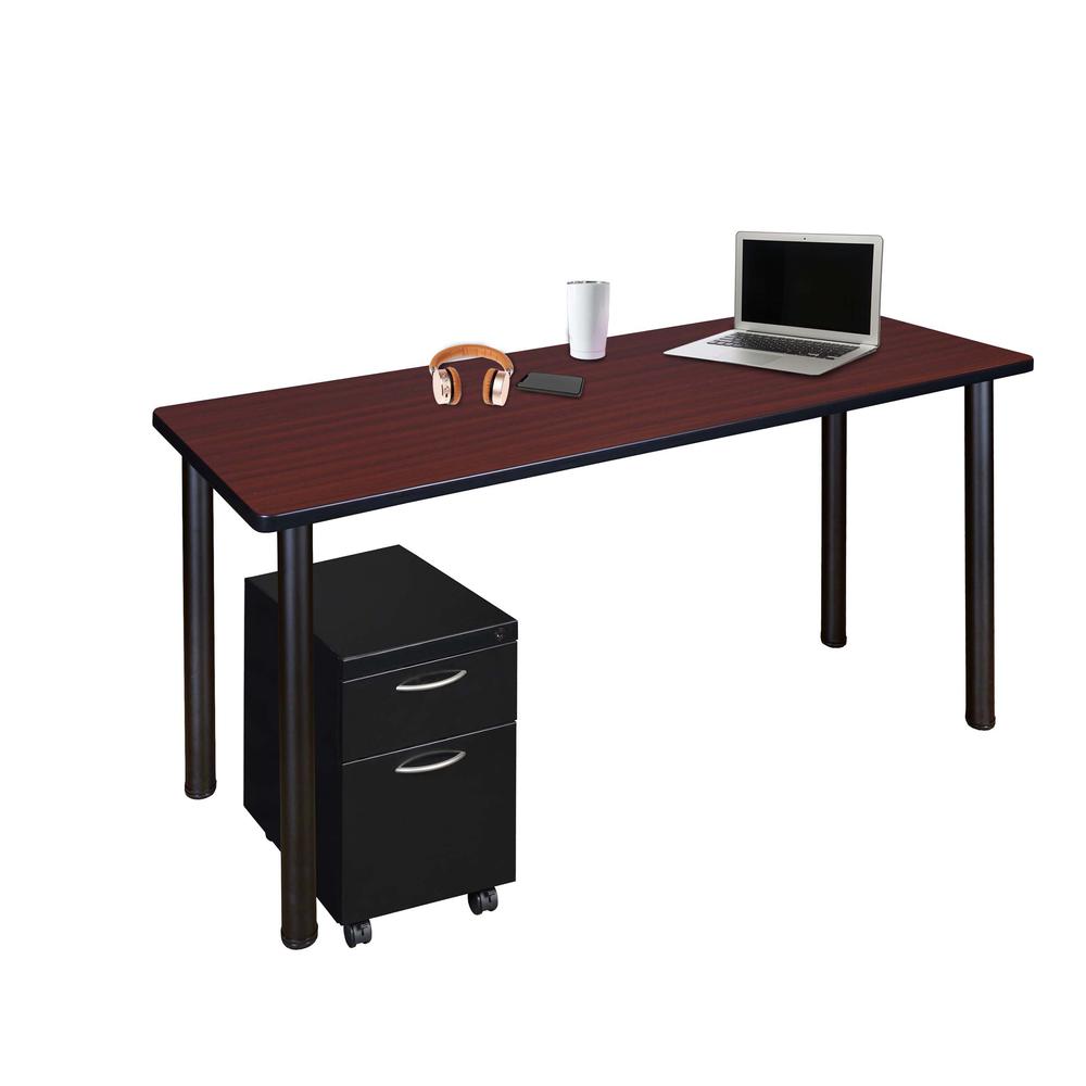 Regency Kee 48 x 24 in. Mobile Desk with Storage- Mahogany Top, Black Legs