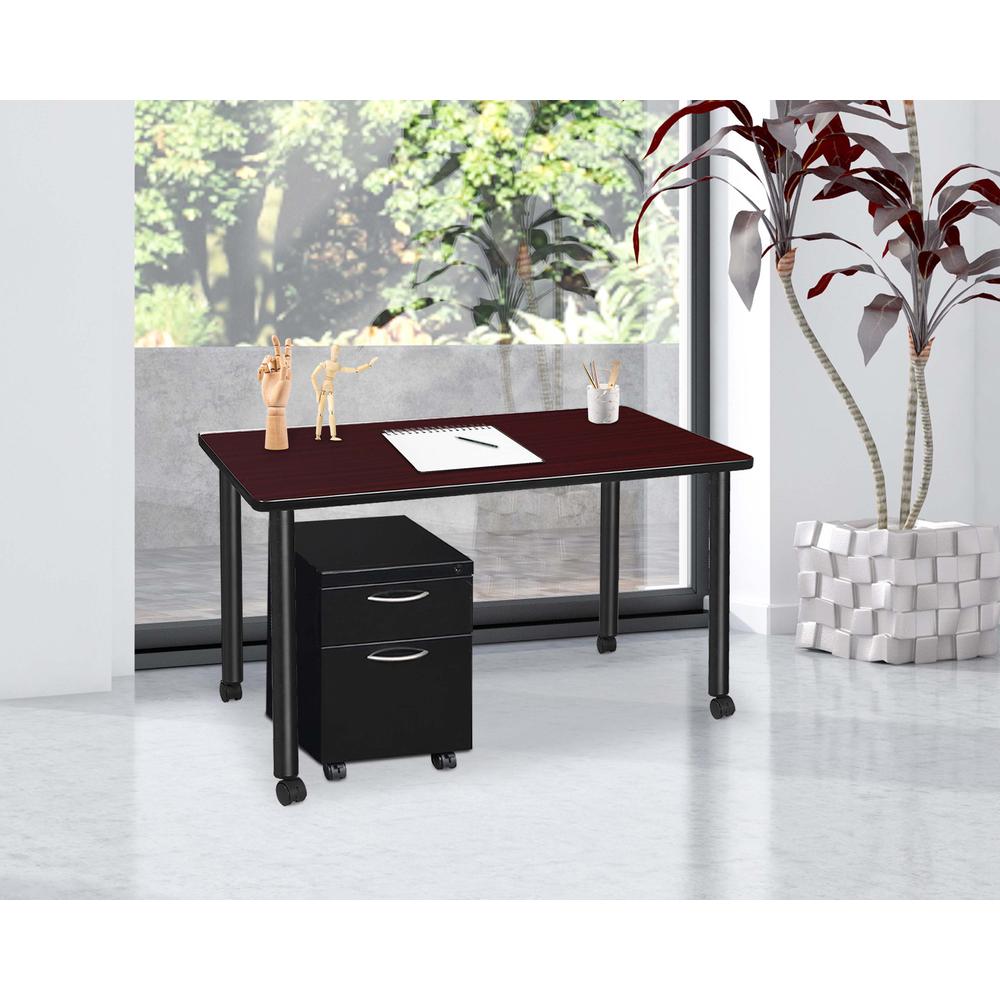 Regency Kee 48 x 24 in. Mobile Desk with Storage- Mahogany Top, Black Legs