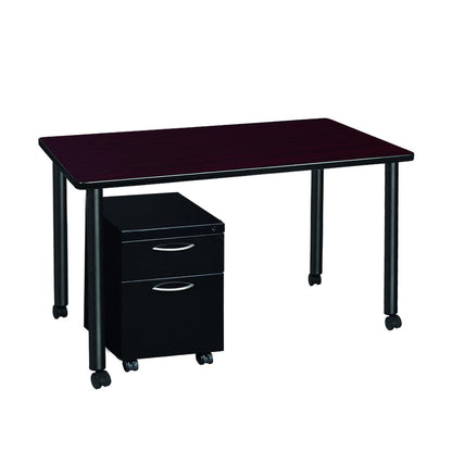 Regency Kee 48 x 24 in. Mobile Desk with Storage- Mahogany Top, Black Legs