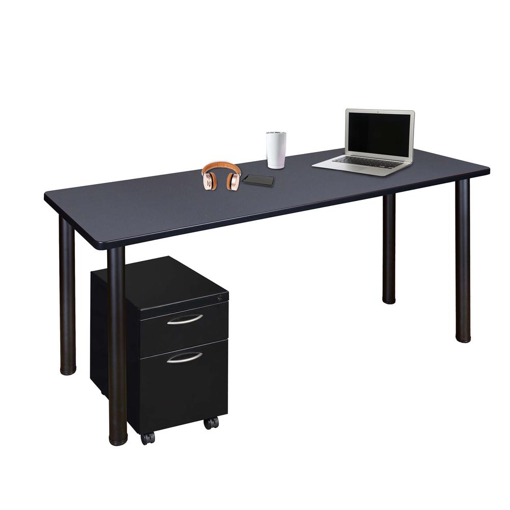 Regency Kee 60 x 24 in. Mobile Desk with Storage- Grey Top, Black Legs