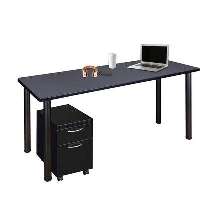 Regency Kee 60 x 24 in. Mobile Desk with Storage- Grey Top, Black Legs