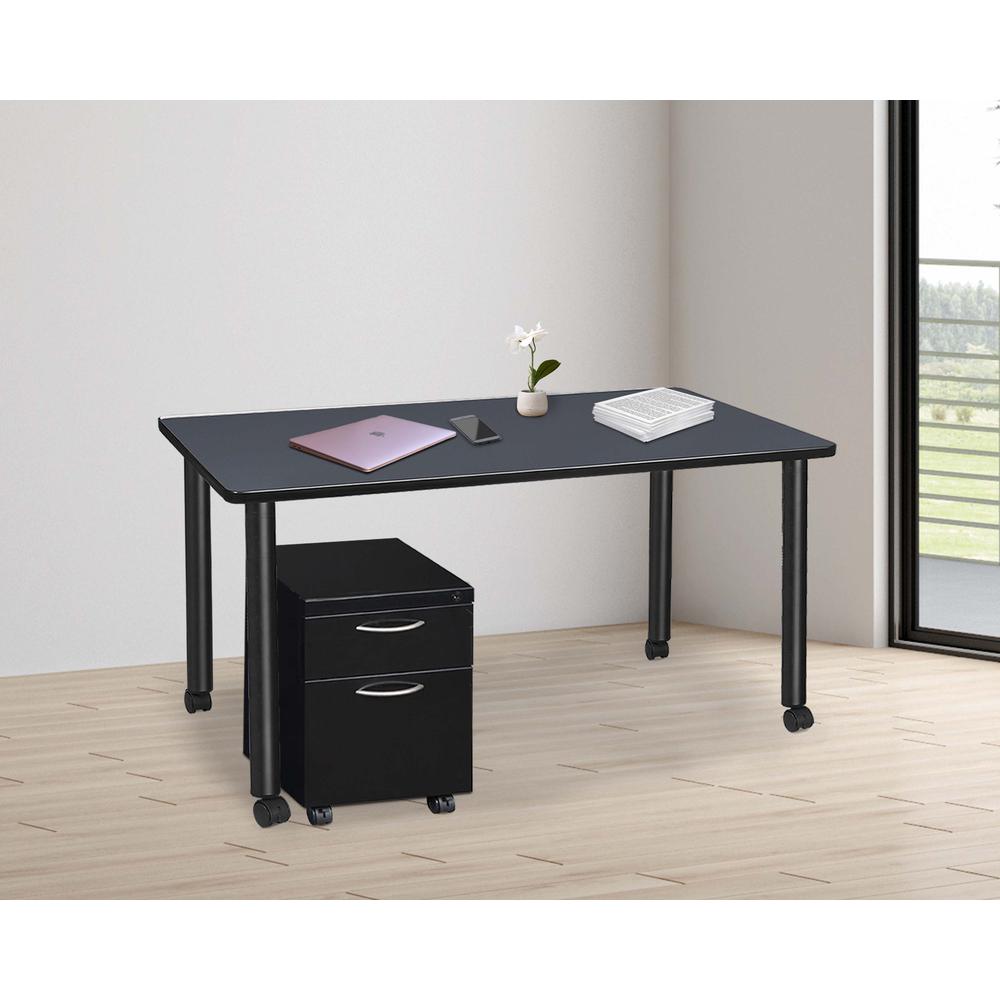 Regency Kee 60 x 24 in. Mobile Desk with Storage- Grey Top, Black Legs