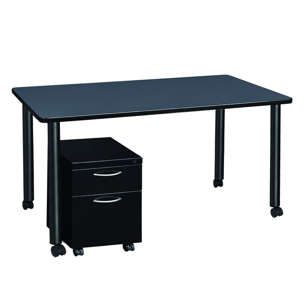 Regency Kee 60 x 24 in. Mobile Desk with Storage- Grey Top, Black Legs
