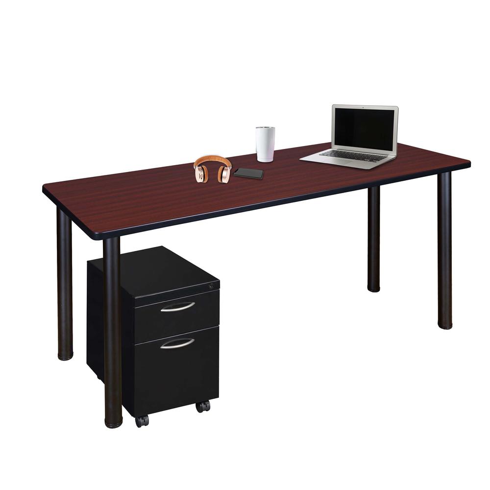Regency Kee 60 x 24 in. Mobile Desk with Storage- Mahogany Top, Black Legs