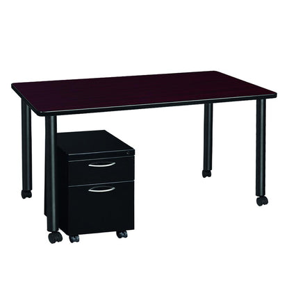 Regency Kee 60 x 24 in. Mobile Desk with Storage- Mahogany Top, Black Legs