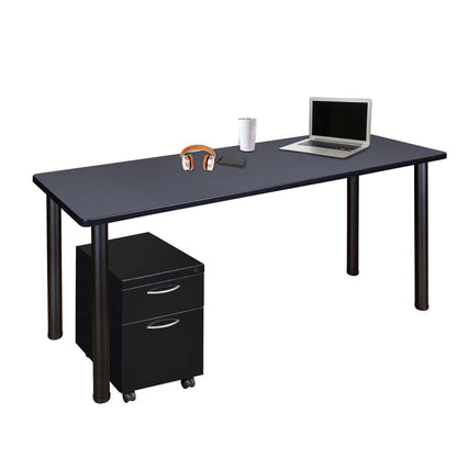 Regency Kee 66 x 24 in. Mobile Desk with Storage- Grey Top, Black Legs