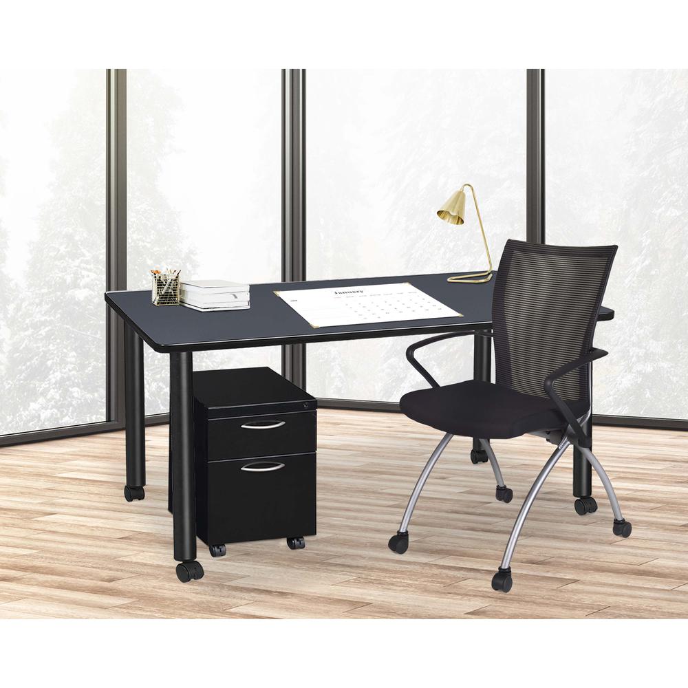 Regency Kee 66 x 24 in. Mobile Desk with Storage- Grey Top, Black Legs