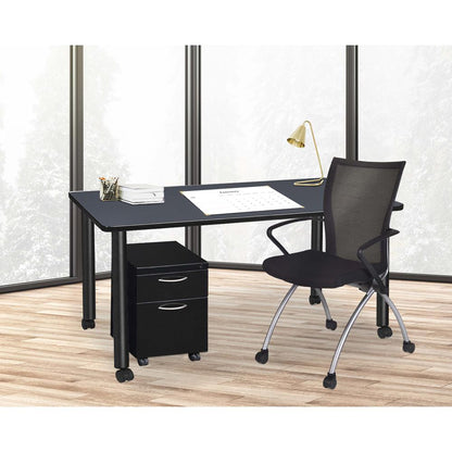 Regency Kee 66 x 24 in. Mobile Desk with Storage- Grey Top, Black Legs