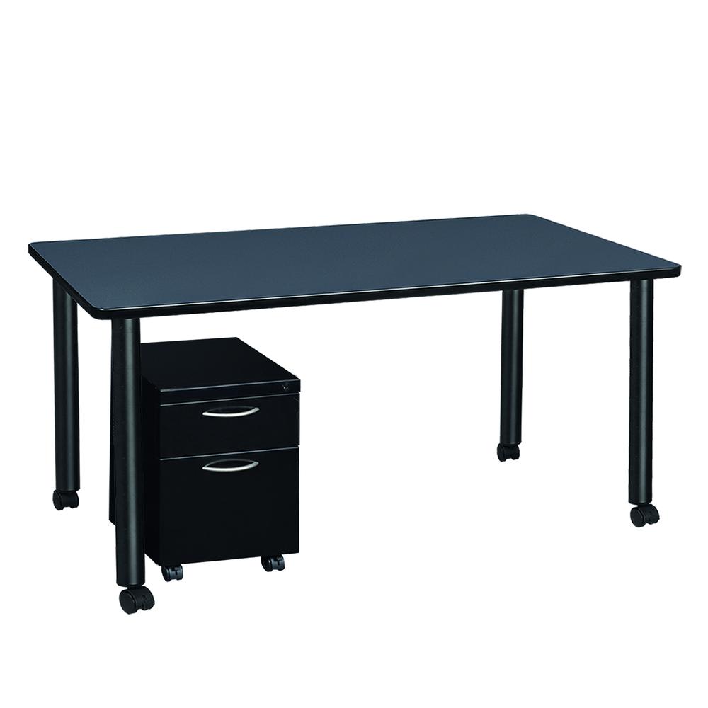 Regency Kee 66 x 24 in. Mobile Desk with Storage- Grey Top, Black Legs