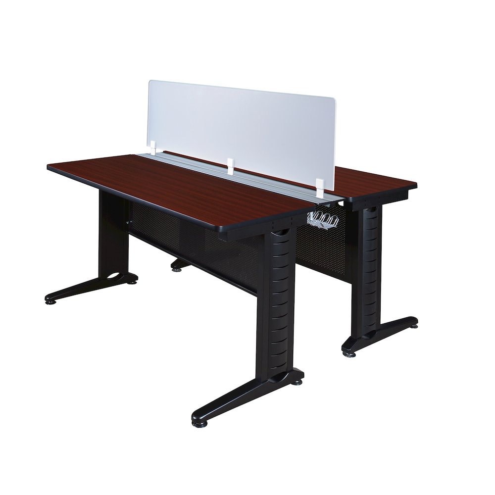 48 x 24 in. 2 Person Bench Workstation with Privacy Panel- Mahogany