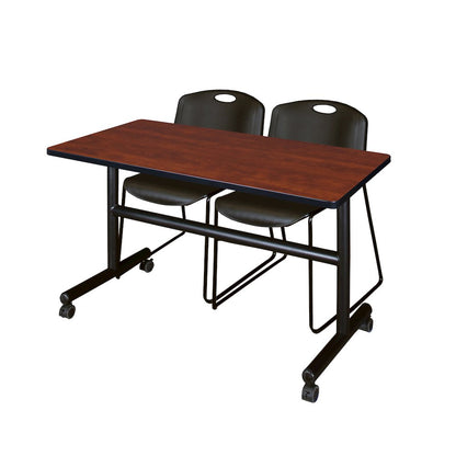 48 x 24 in. Flip-Top Training Nesting Table- Cherry, 2 Zeng Stack Chairs- Black
