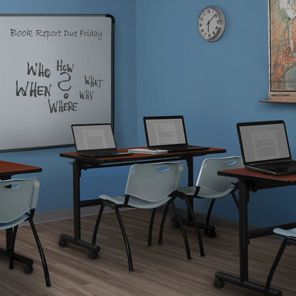 48 x 24 in. Flip-Top Training Nesting Table- Cherry, 2 M Stack Chairs- Grey