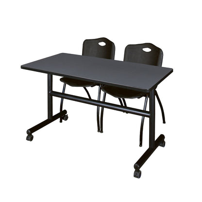 48 x 24 in. Flip-Top Training Nesting Table- Grey, 2 M Stack Chairs- Black