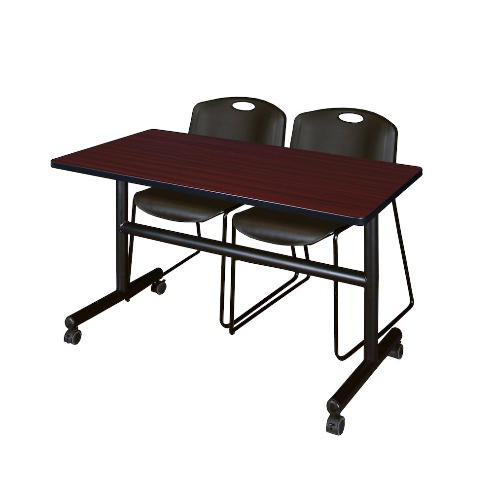 48 x 24 in. Training Nesting Table- Mahogany, 2 Zeng Stack Chairs- Black