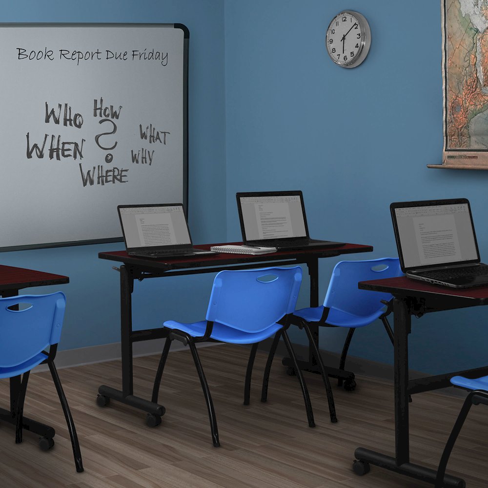 48 x 24 in. Flip-Top Training Nesting Table- Mahogany, 2 M Stack Chairs- Blue